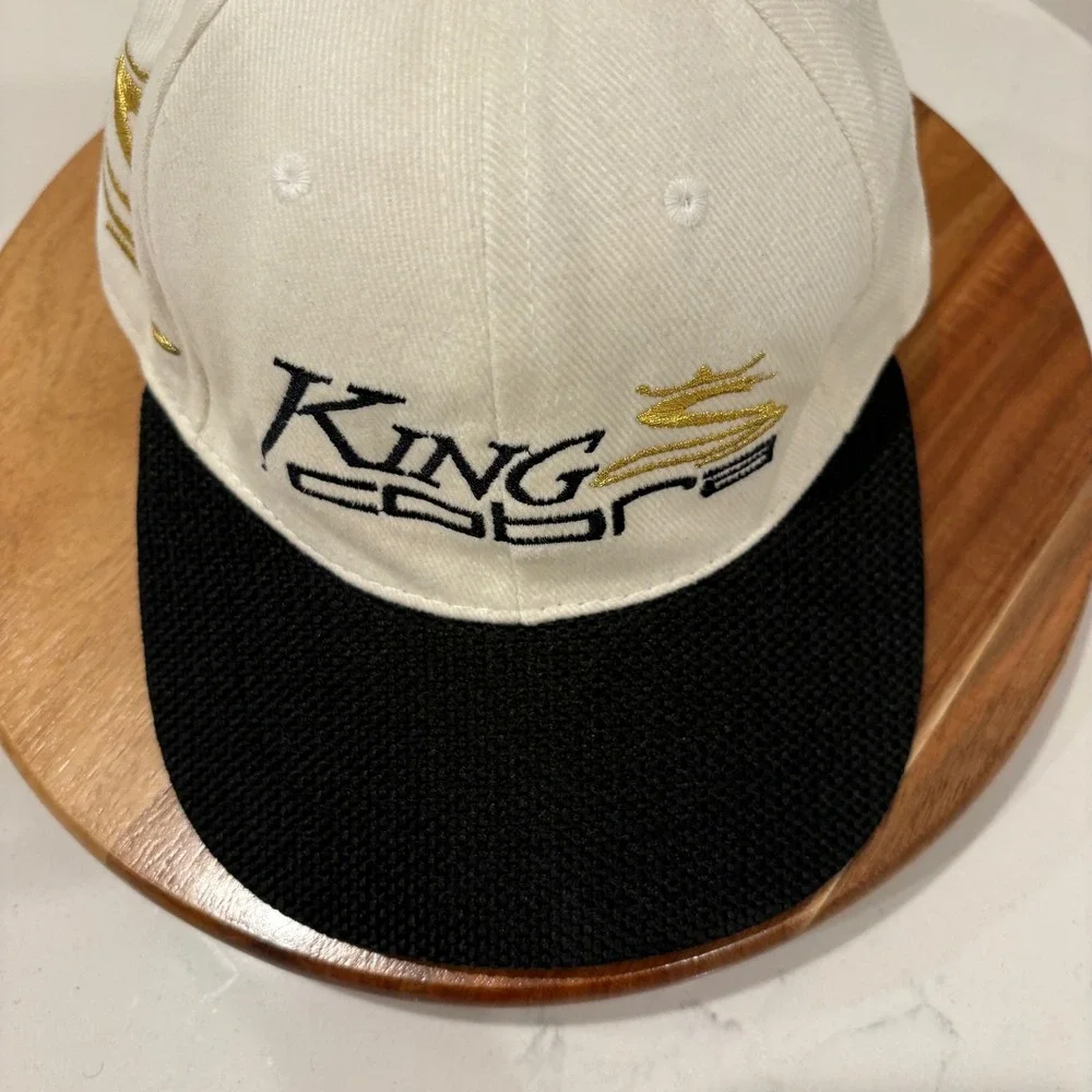 Vintage King Cobra Golf Hat Strap Back White Black VTG 90s Made USA Cap Golfer